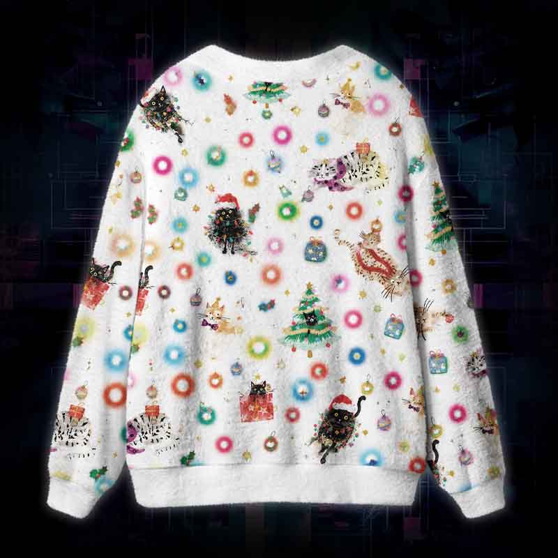 Soulisfree Whiskers And Christmas Wishes Fuzzy Cardigan Sweater