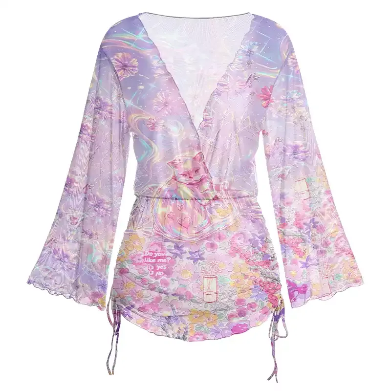 Soulisfree Iridescent Floral Fantasy Sheer Mesh Cover Up