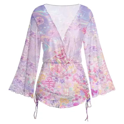 Soulisfree Iridescent Floral Fantasy Sheer Mesh Cover Up