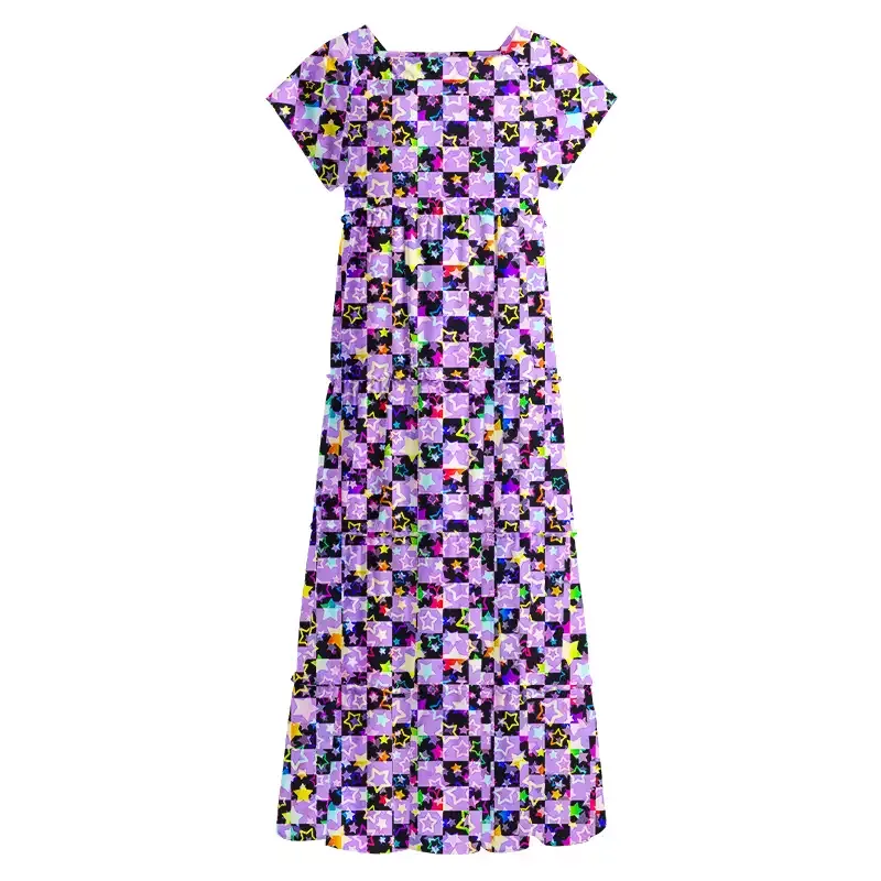 Soulisfree Lavender Neon Star Square Neck Maxi Dress