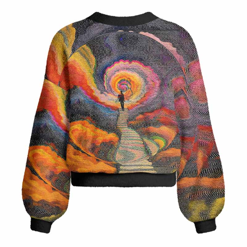 Soulisfree Chromatic Wave Abstraction  Women's Fuzzy Cardigan Sweater