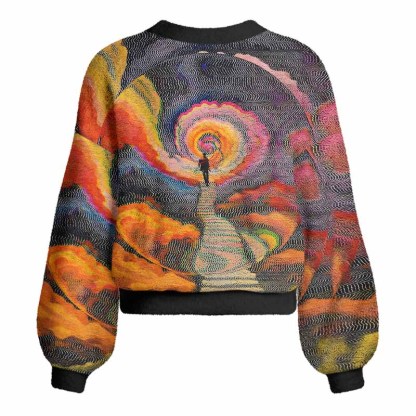 Soulisfree Chromatic Wave Abstraction  Women's Fuzzy Cardigan Sweater