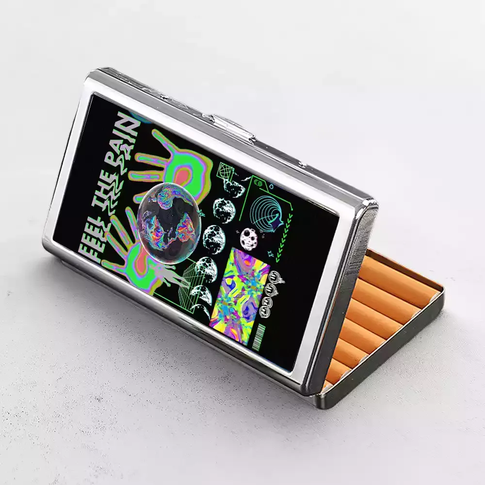 Soulisfree Neon Earth Handprint Emotional Resonance Metal Pocket Case