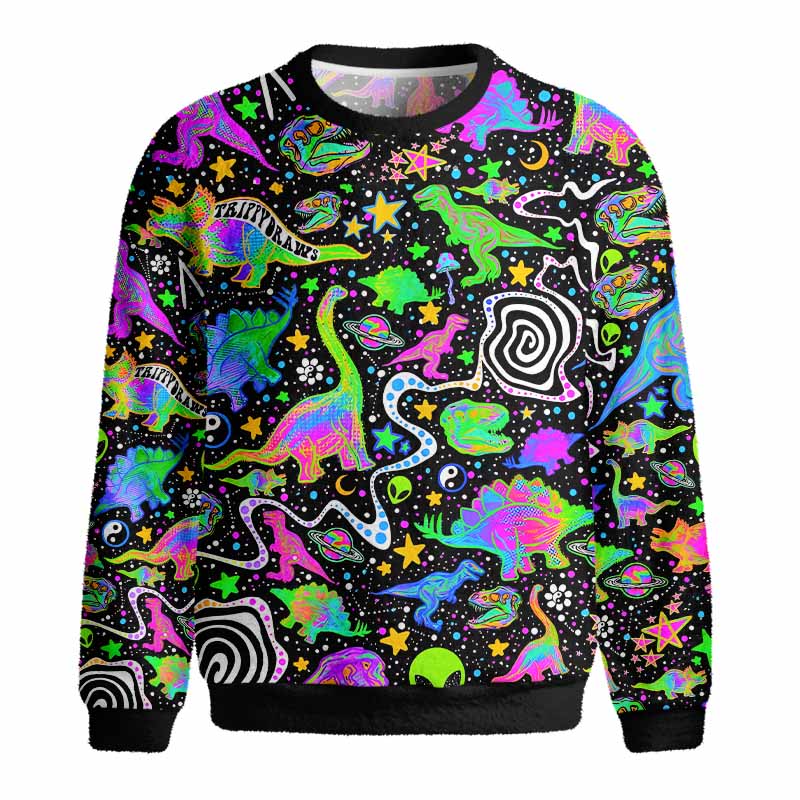 Soulisfree Cosmic Dino Trip Fuzzy Crewneck Sweater