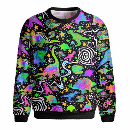 Soulisfree Cosmic Dino Trip Fuzzy Crewneck Sweater