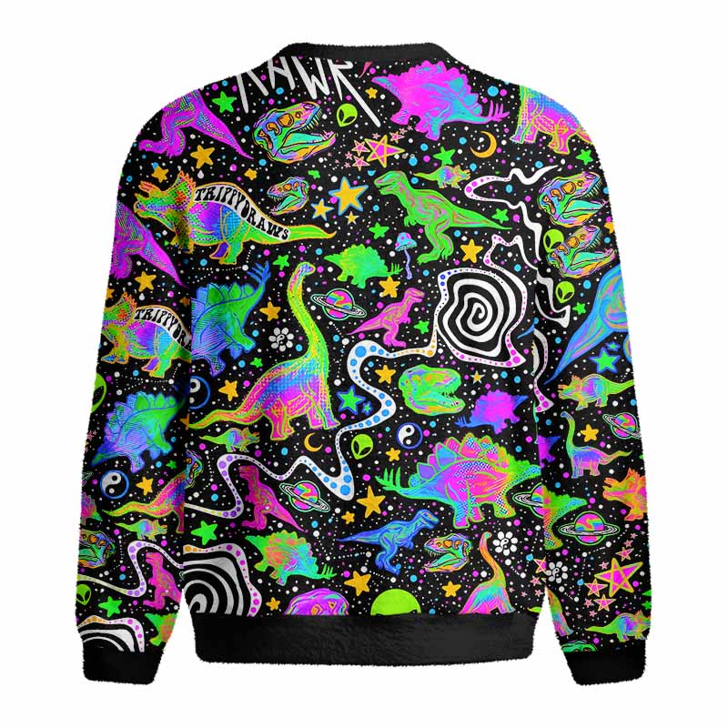 Soulisfree Cosmic Dino Trip Fuzzy Crewneck Sweater