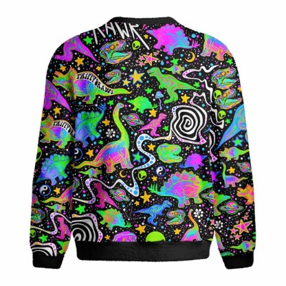 Soulisfree Cosmic Dino Trip Fuzzy Crewneck Sweater