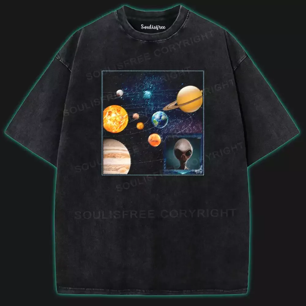 Designed Outside The Solar System Washed Space T-shirt