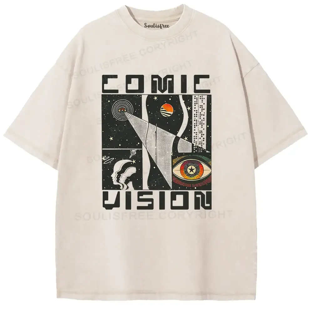 Designed Comic Vision Washed Space T-shirt | soulisfree