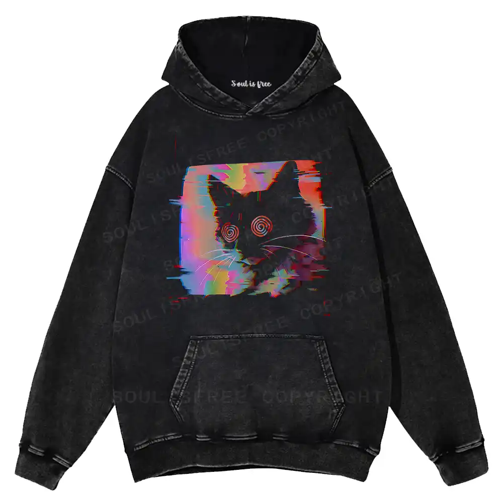 Glitch Cat Washed Hoodie