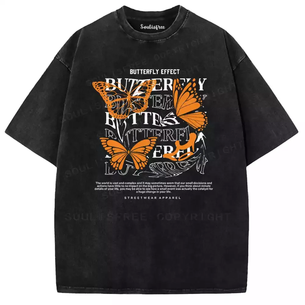 Orange Butterfly Philosophy Washed T-shirt