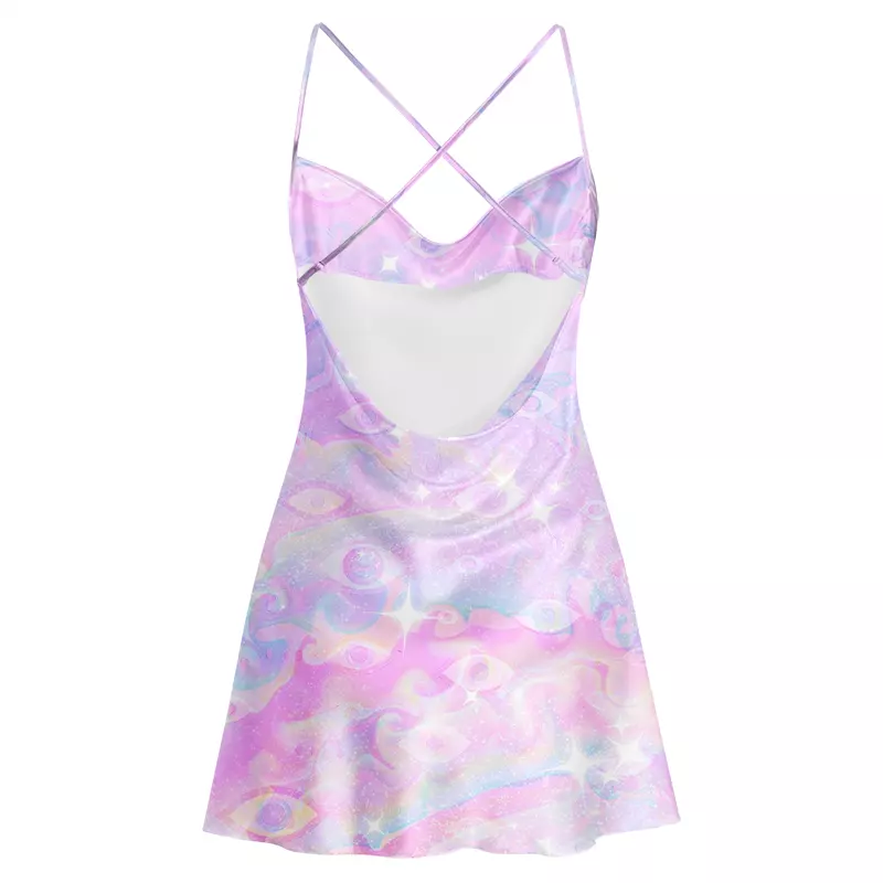 Soulisfree Aura Gradient Third Eye Cowl Neck Satin Mini Dress