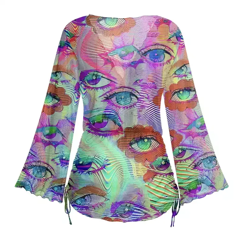 Soulisfree Multicolor Hologram Illusion Sheer Mesh Cover Up