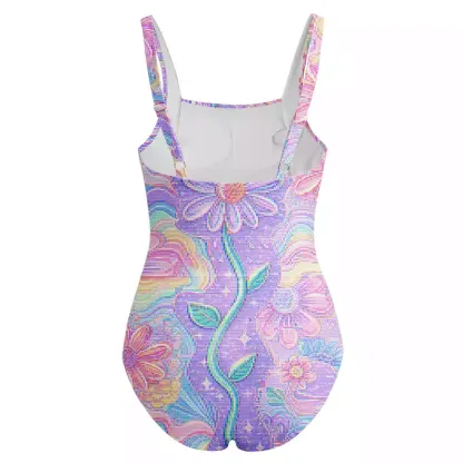 Soulisfree Holographic Rainbow Garden One‑Piece Swimsuit