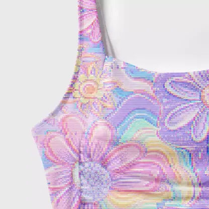 Soulisfree Holographic Rainbow Garden One‑Piece Swimsuit