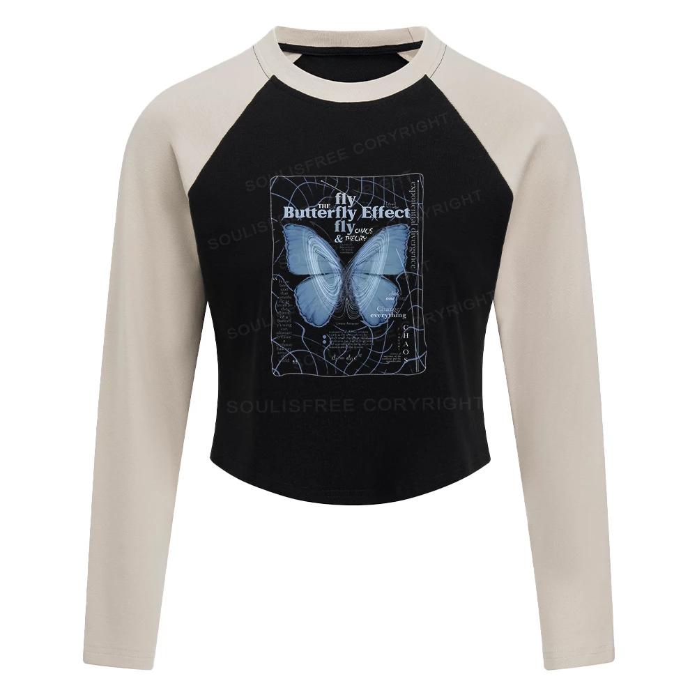 Butterfly Effect Block Raglan Long Sleeve Crop Top