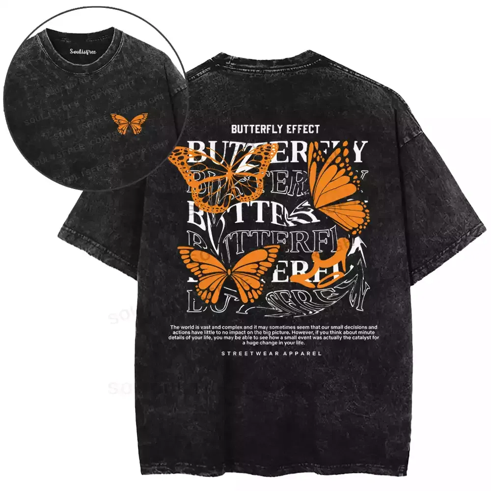 Orange Butterfly Philosophy Washed T-shirt