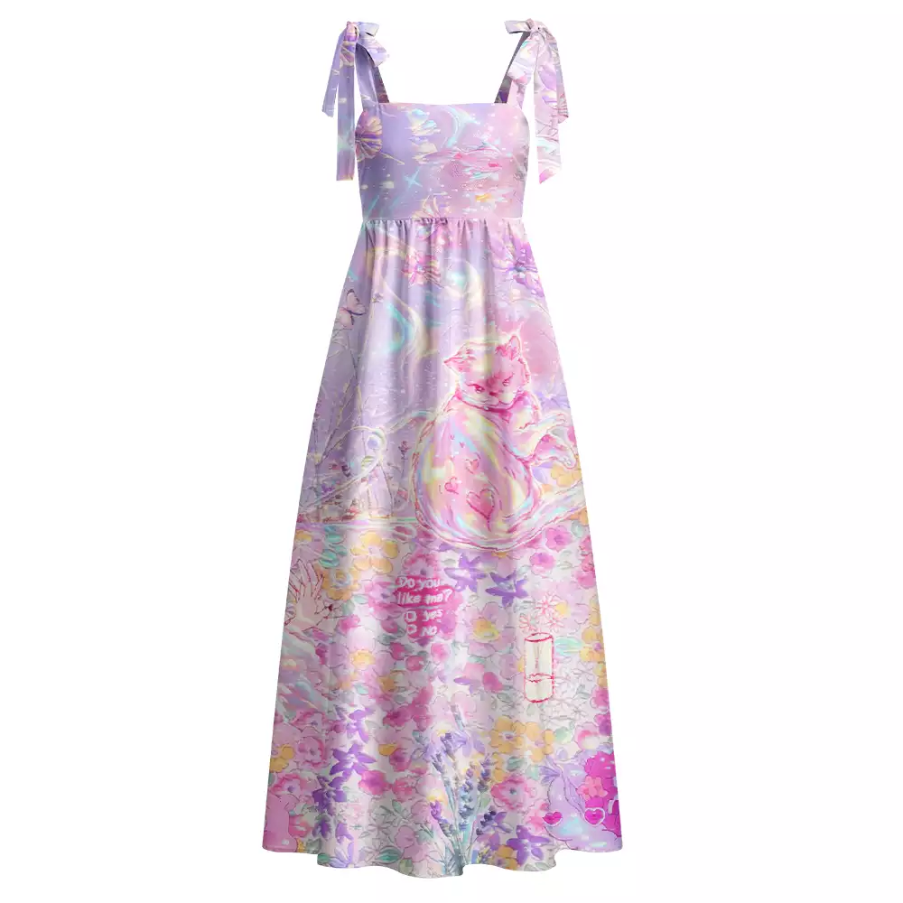 Soulisfree Iridescent Floral Fantasy Maxi Dress – Bow Strap