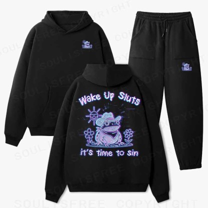 Soulisfree Wake Up Sluts It's Time To Sin Cotton Fleece Hoodie Set