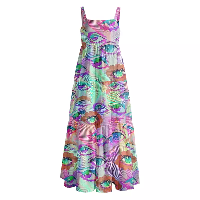 Soulisfree Multicolor Hologram Illusion Boho Maxi Dress