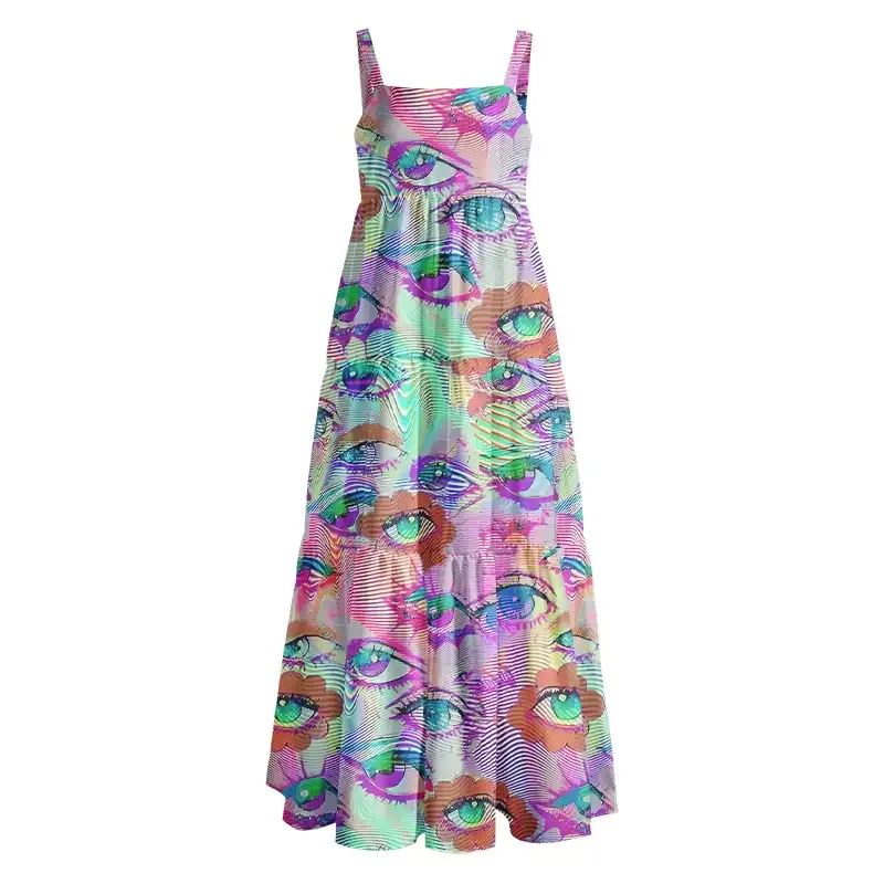 Soulisfree Multicolor Hologram Illusion Boho Maxi Dress