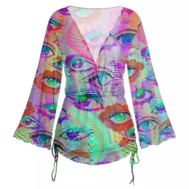 Soulisfree Multicolor Hologram Illusion Sheer Mesh Cover Up