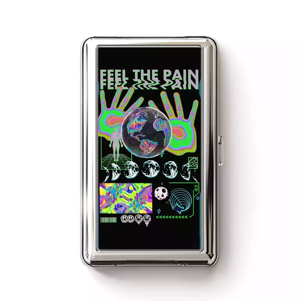 Designed Soulisfree Neon Earth Handprint Emotional Resonance Metal Pocket Case