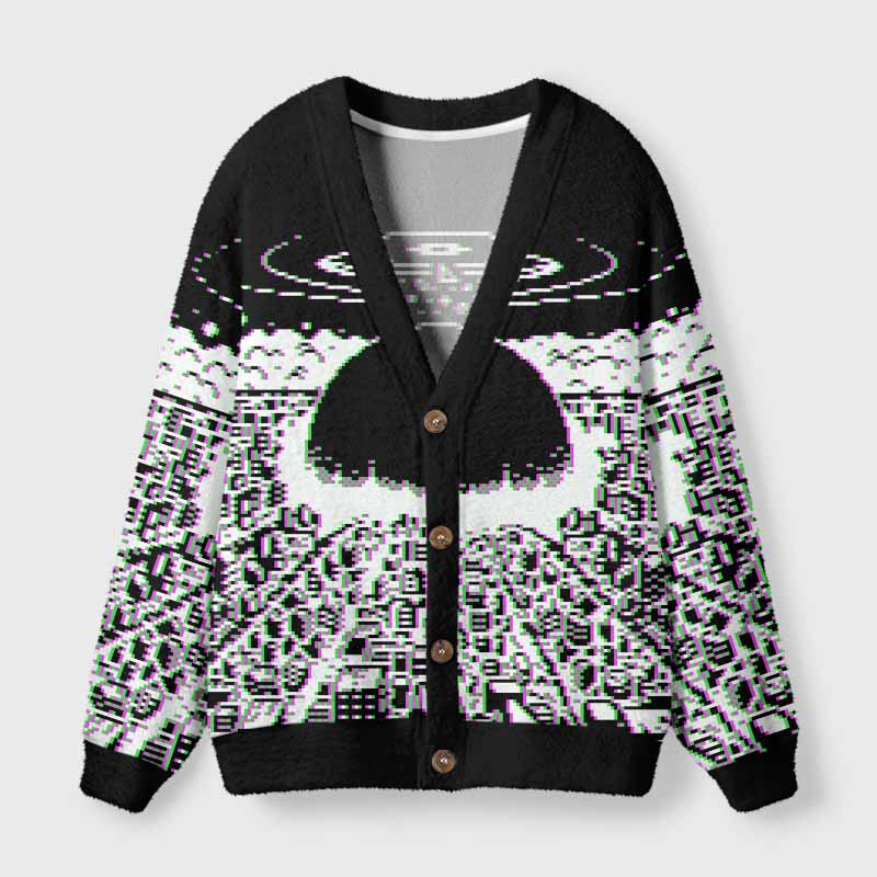 Soulisfree Pixel Explosion Fuzzy Cardigan Sweater 