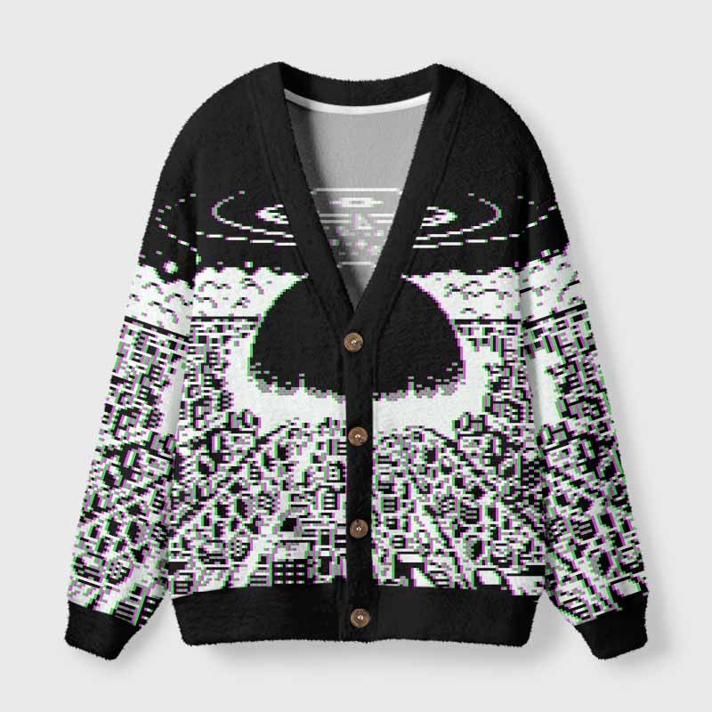 Soulisfree Pixel Explosion Fuzzy Cardigan Sweater