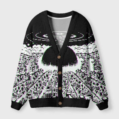 Soulisfree Pixel Explosion Fuzzy Cardigan Sweater 