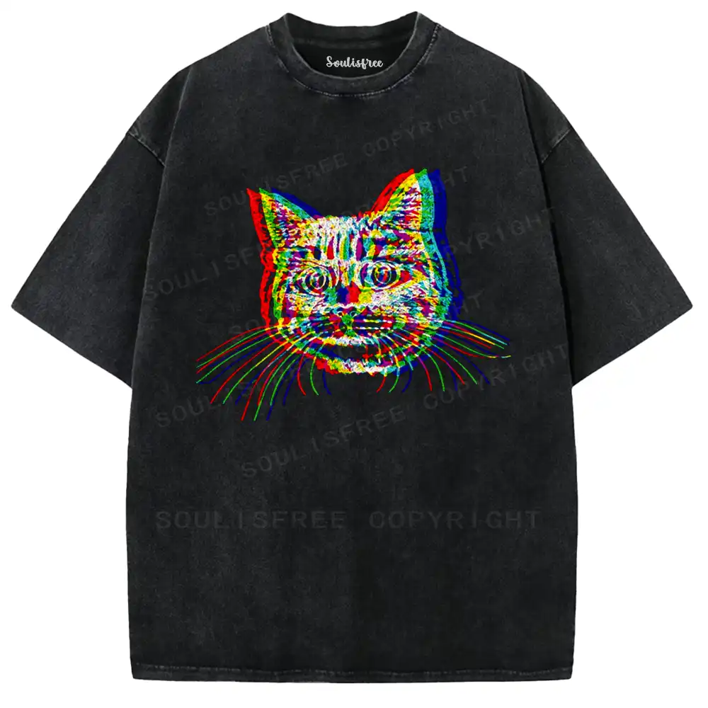 Vaporwave Cat Washed T-shirt