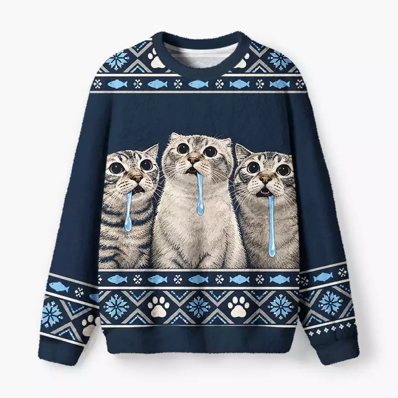 Soulisfree Wide-eyed cat trio Fuzzy Crewneck Sweater