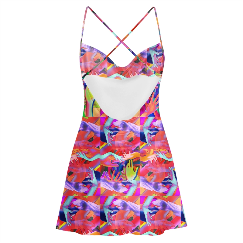Soulisfree Colorful Expression Cowl Neck Satin Mini Dress