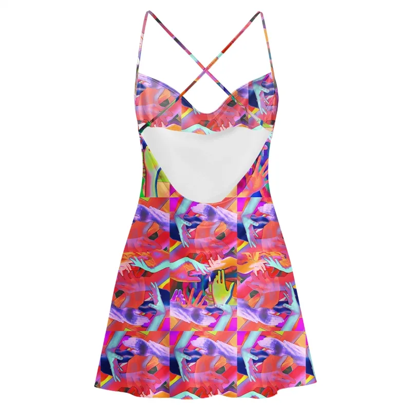 Soulisfree Colorful Expression Cowl Neck Satin Mini Dress