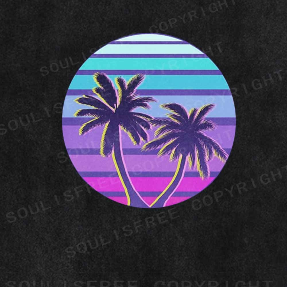 Soulisfree Neon Palm Trees Sunset Washed Tee