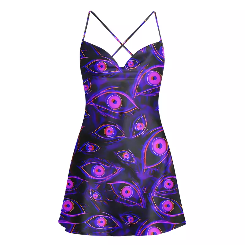 Soulisfree Neon Eyes of the Universe Satin Mini Dress