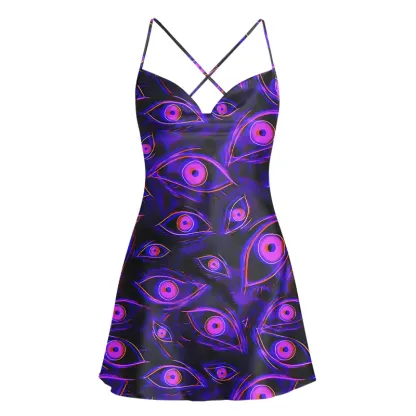 Soulisfree Neon Eyes of the Universe Satin Mini Dress