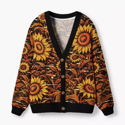 Soulisfree Alien among sunflowers Fuzzy Cardigan Sweater