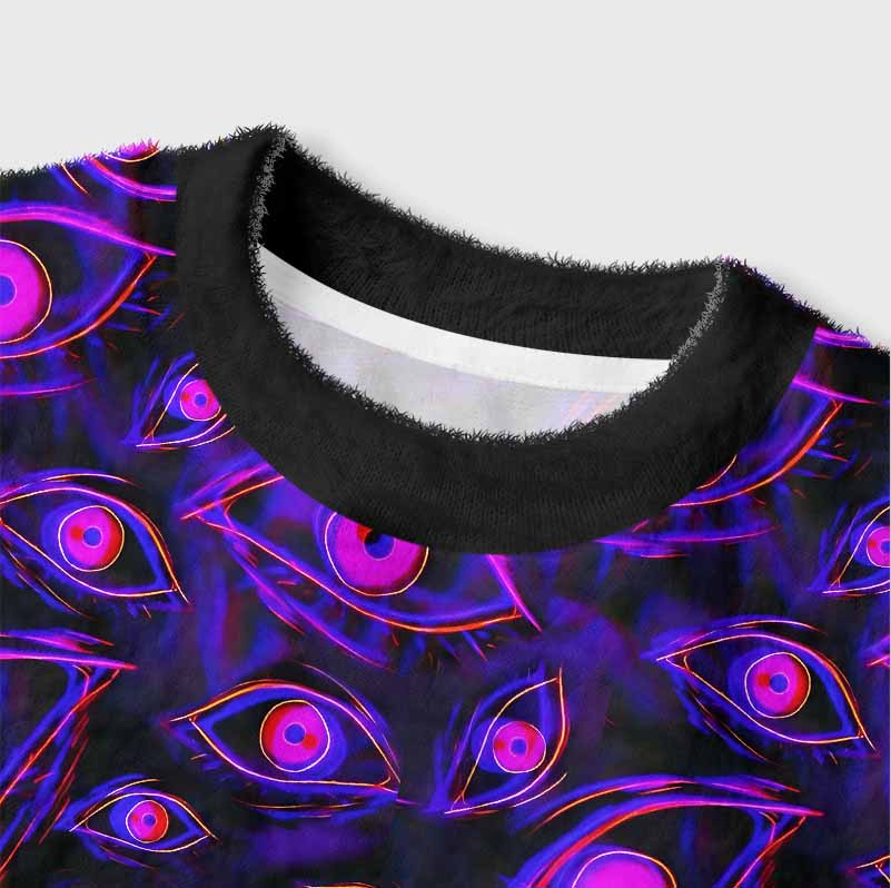 Soulisfree Neon Eyes of the Universe Fuzzy Crewneck Sweater