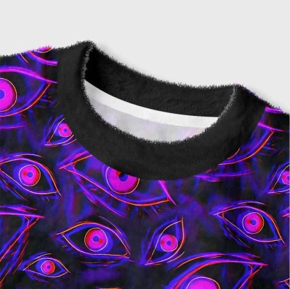 Soulisfree Neon Eyes of the Universe Fuzzy Crewneck Sweater