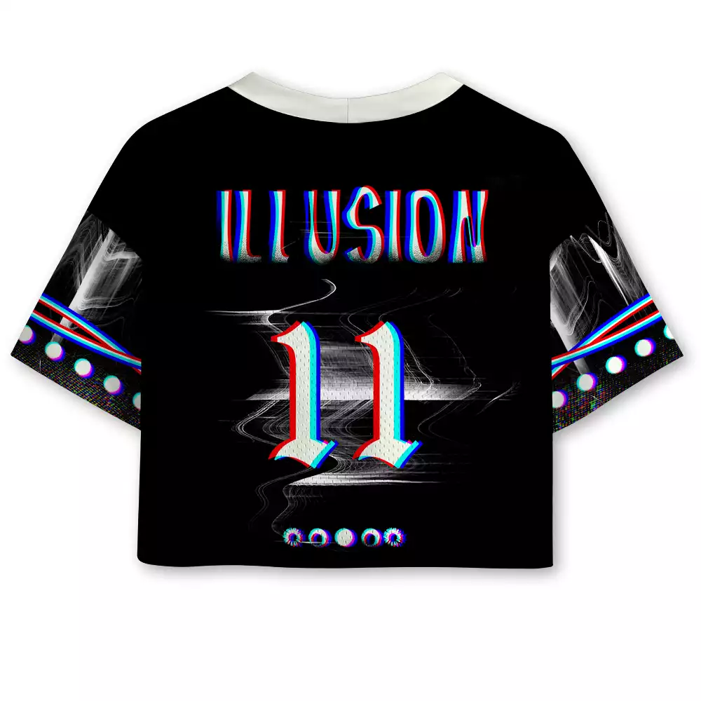 Soulisfree Celestial Cycle of Light Optic Lines Illusion  Cropped Mesh Jersey