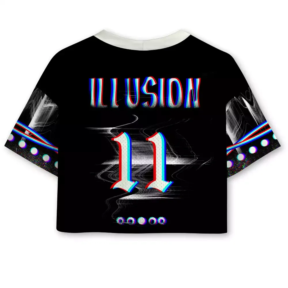 Soulisfree Celestial Cycle of Light Optic Lines Illusion  Cropped Mesh Jersey