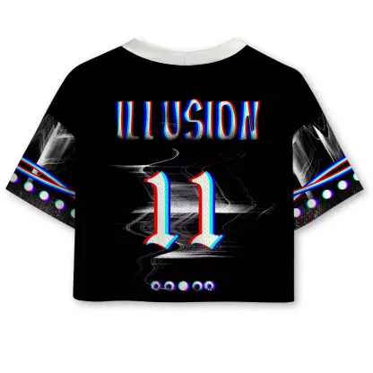Soulisfree Celestial Cycle of Light Optic Lines Illusion  Cropped Mesh Jersey