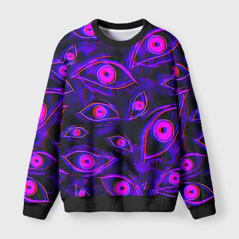 Soulisfree Neon Eyes of the Universe Fuzzy Crewneck Sweater