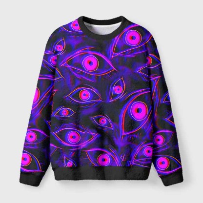 Soulisfree Neon Eyes of the Universe Fuzzy Crewneck Sweater