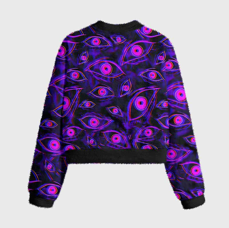 Soulisfree Neon Eyes of the Universe Fuzzy Crewneck Sweater