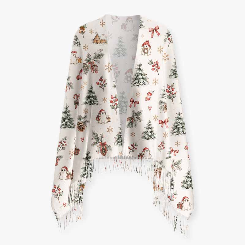 Soulisfree A Christmas Forest Dream Fuzzy Fringed Scarf