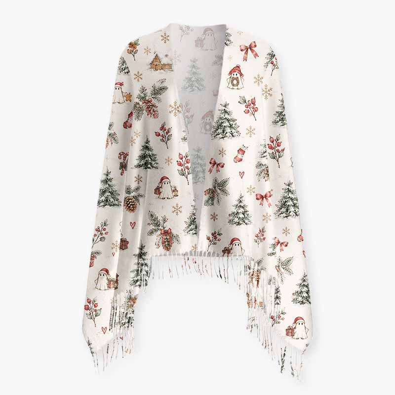 Soulisfree A Christmas Forest Dream Fuzzy Fringed Scarf