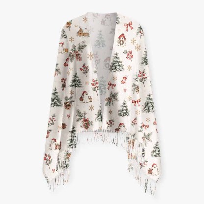 Soulisfree A Christmas Forest Dream Fuzzy Fringed Scarf