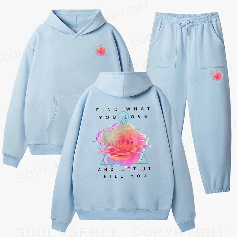 Soulisfree Glitch Bloom & Obsessed Love Cotton Fleece Hoodie Set